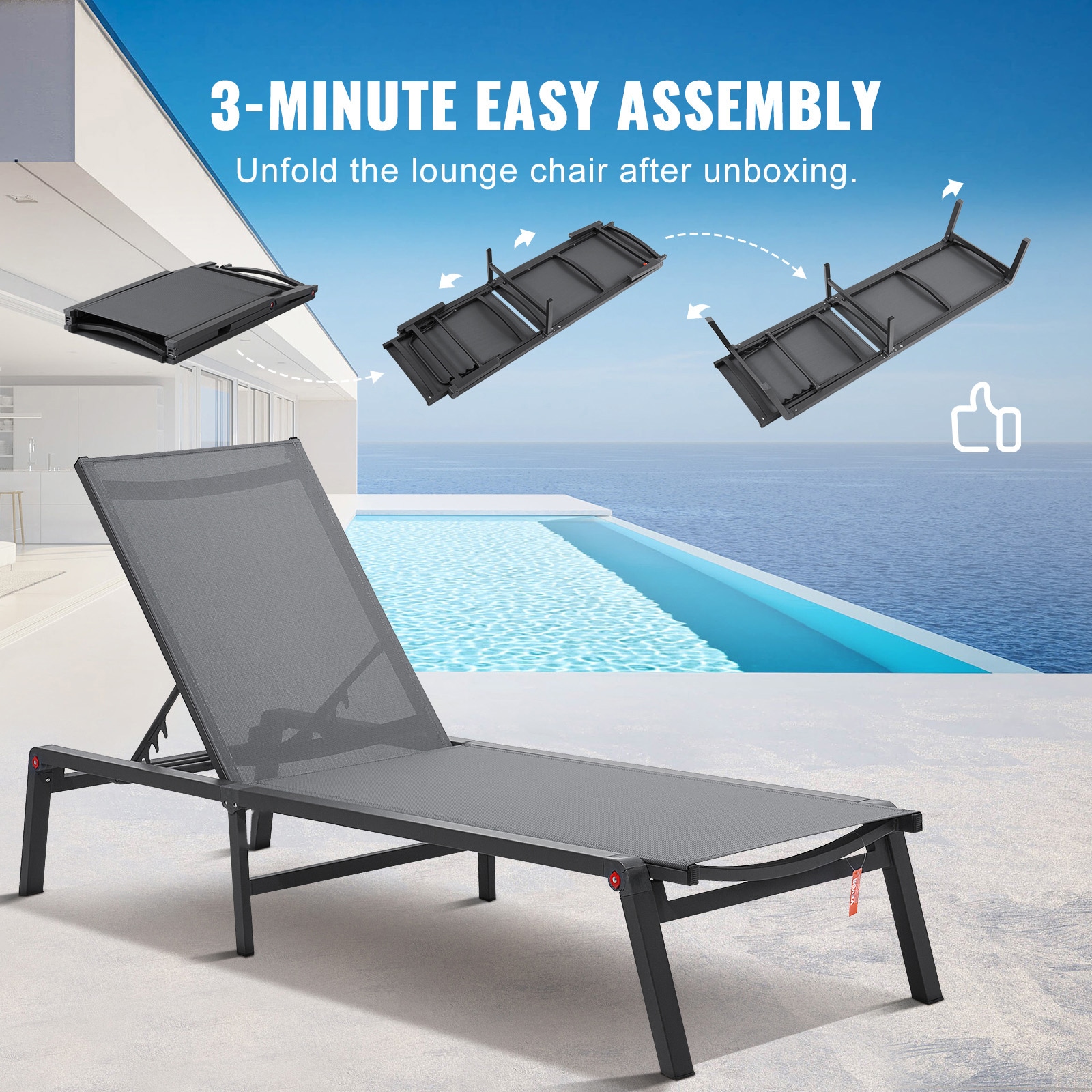 Outdoor Patio Lounge Chair With Adjustable 5 Position Backrest_voghion.com